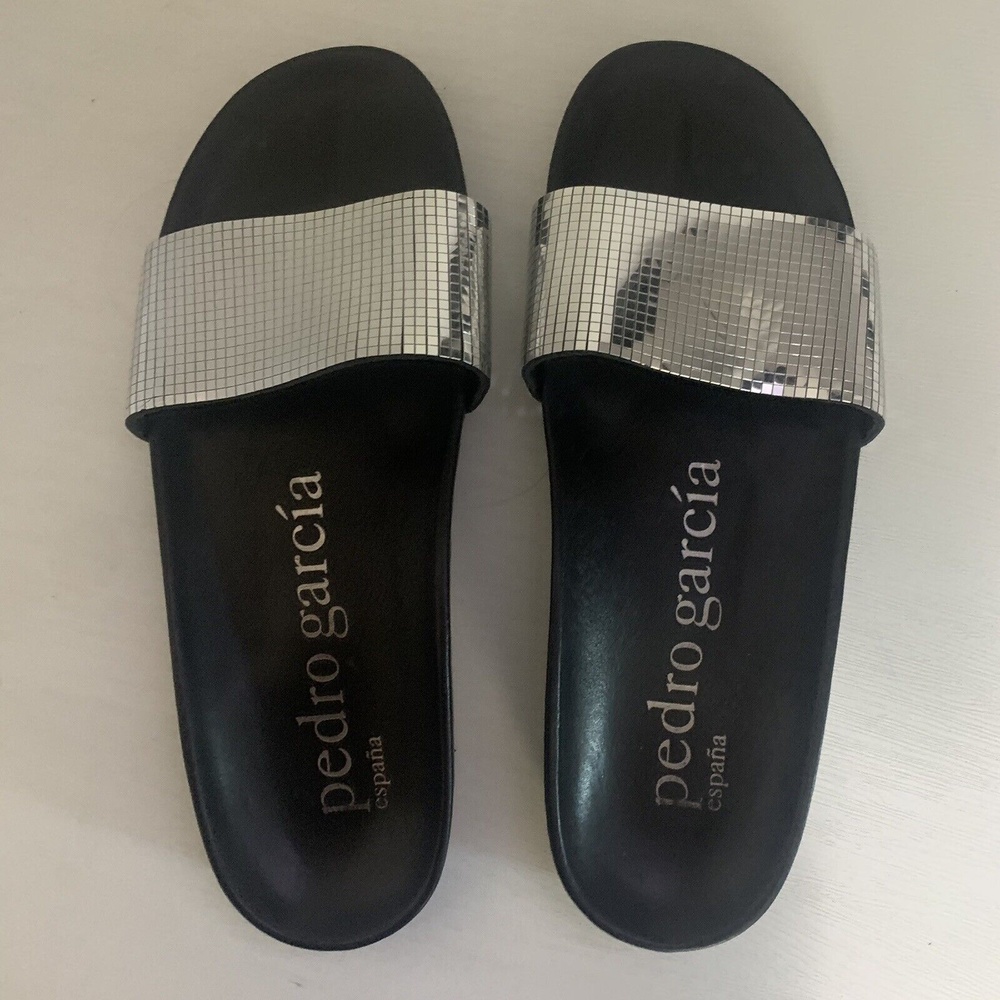 Pedro Garcia Alice Metallic Leather Slide Size 38.5 Disco Ball Mirror